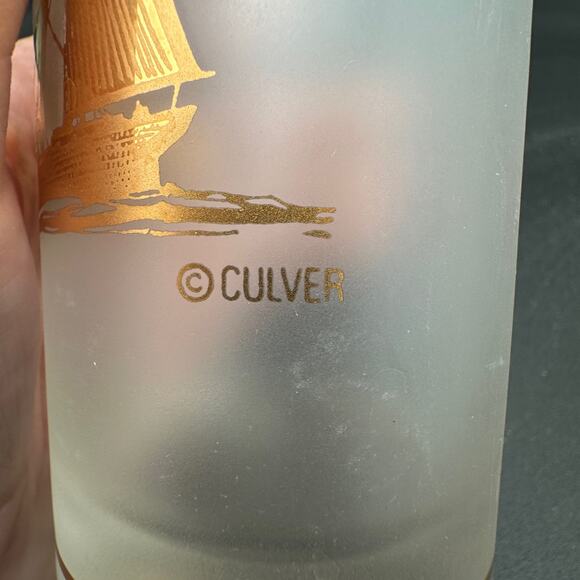 Vintage Culver Gold Clipper Ships Frosted Highball Glass Set of 4 - Picture 3 of 8